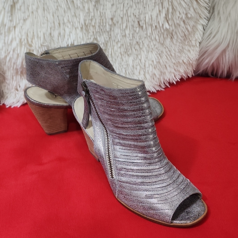 Paul Green Metallic Gray Open-Toe Heeled Sandals